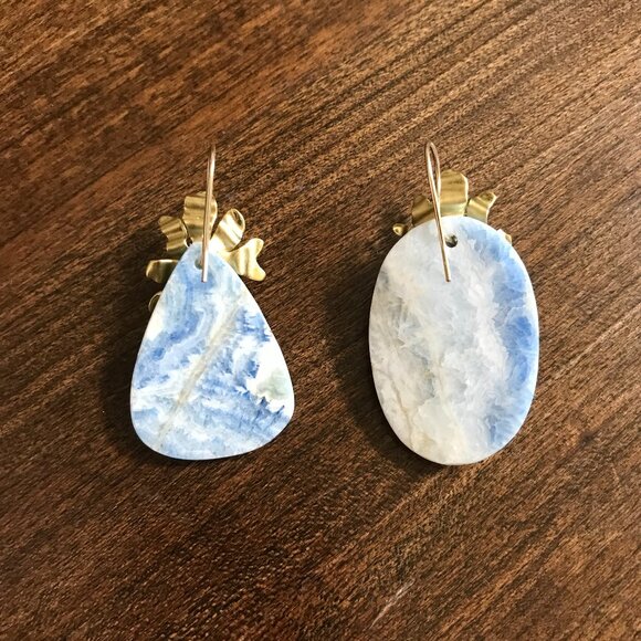 NEW NIB Ulla Johnson Floret Stone Drop Earrings Womens Blue Gold Floral Gray Set - Picture 7 of 8